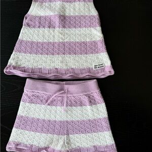 Pink and White Striped Knit Set